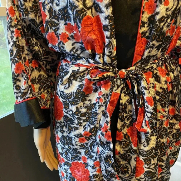 Y2K Samye Newman Lady M Floral Semi-Sheer Chiffon Kimono Robe Cottagecore Roman - Picture 9 of 9